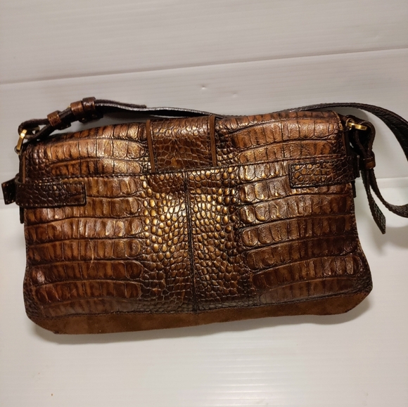 Gorgeous croc embossed leather suede shoulder bag brown - Picture 5 of 16